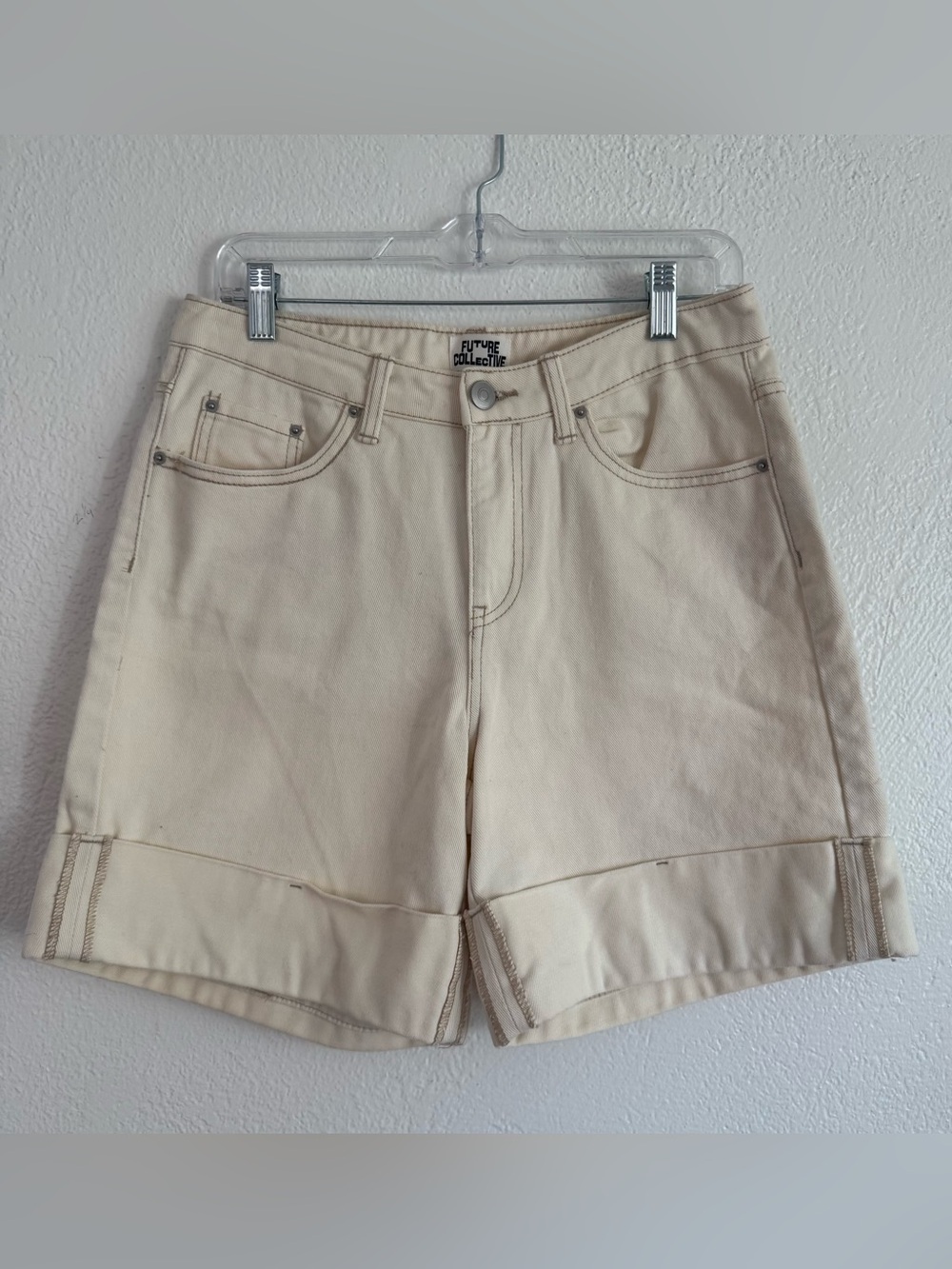 Cream Denim Shorts Women's Size 4 Rolled Hem Longer Length Off White